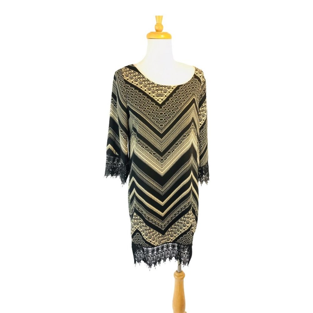 Tea N Rose Boho Open Back Dress Geometric Embroidered Sleeves and Seams Size S - Picture 2 of 10